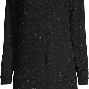 Women's Cowl Neck Dress with Button (BLACK FLECK)